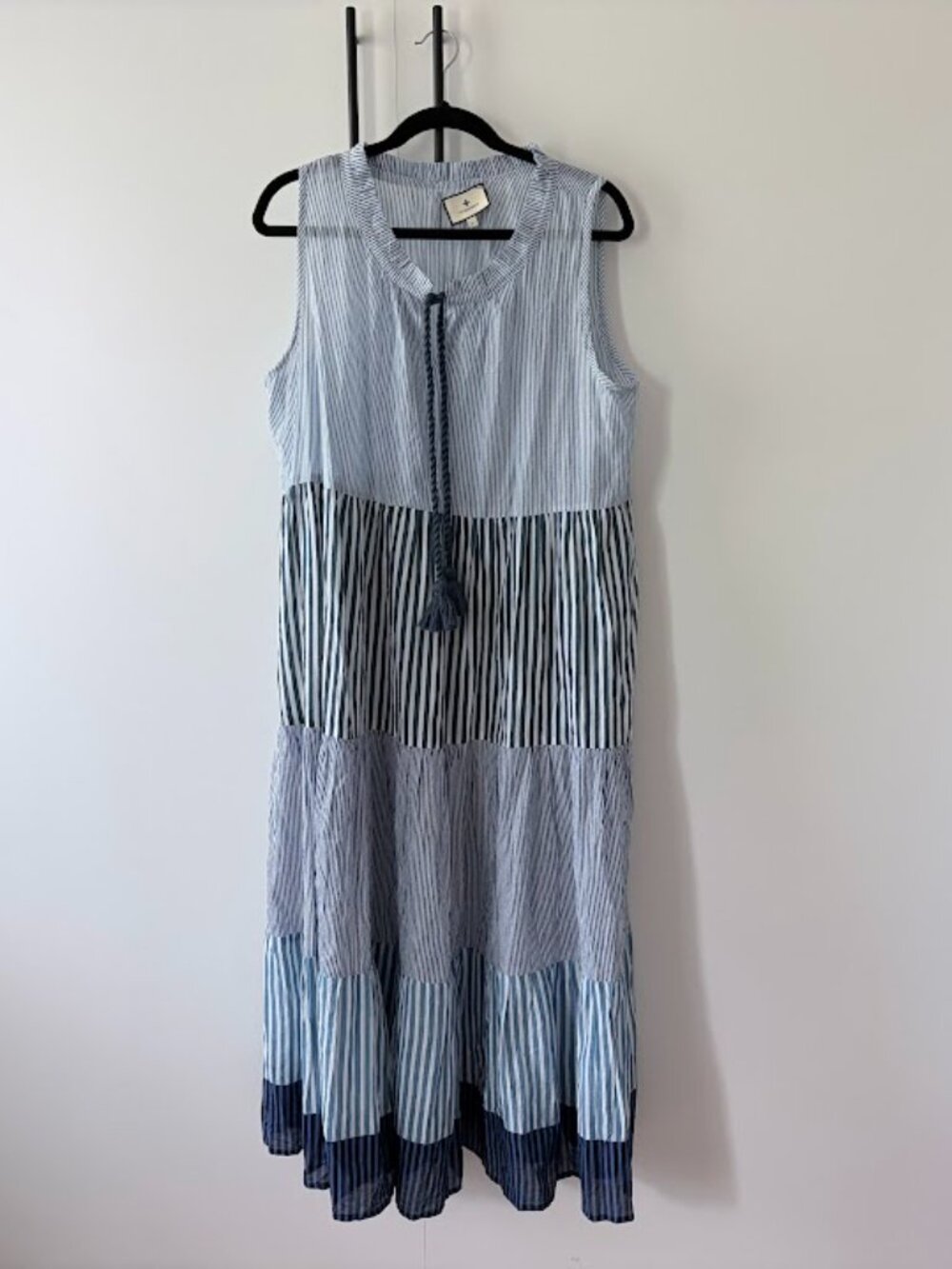 Tuckernuck Midi Dress Blue Stripe Size Large Cotton Poplin Shirt Dress